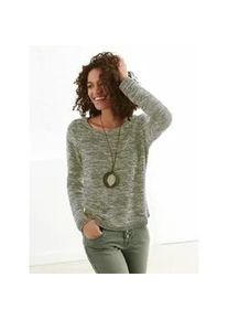 Rundhalspullover Casual Looks "Pullover", Damen, Gr. 40, gr&uuml;n (schilf, meliert), 54% Baumwolle, 46% Polyacryl, meliert, figurumspielend, Pullover Rundhalspullover