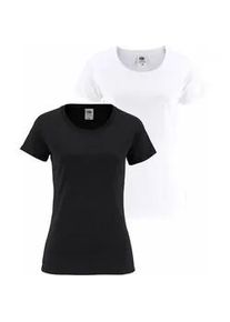 Rundhalsshirt Fruit of the Loom "Lady Fit Premium", Damen, Gr. XXL (44), schwarz-wei&szlig; (schwarz, wei&szlig;), Single Jersey, Obermaterial: 100% Baumwolle, unifarben, Basic, figurbetont, Rundhals, eingesetzt abgesteppte Kante, Shirts Rundhalsshirt