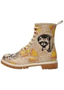 Schn&uuml;rboots DOGO "Long Boots Schn&uuml;rstiefel Raccoon Damen Stiefeletten, Longe", Damen, Gr. 39, Normalschaft, bunt (natur), Lederimitat, Schuhe Workerboots Schn&uuml;rboots, Handgefertigt