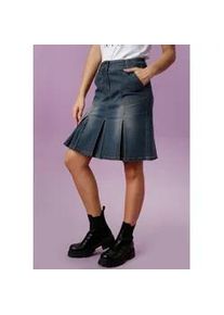 Jeansrock Aniston CASUAL, Damen, Gr. 48, blau (blau, used), Web, Obermaterial: 79% Baumwolle, 19% Polyester, 2% Elasthan, used, Basic, figurbetont knieumspielend, R&ouml;cke Jeansrock, mit eingelegten Falten