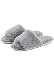 Pantolette Vivance DREAMS "Hausschuh, Pantoffel", Damen, Gr. 36/37, grau, Obermaterial: 100% Synthetik. Decksohle: 100% Synthetik. Futter: 100% Synthetik. Laufsohle: 100% Synthetik, Fellimitat, unifarben, Schuhe Pantolette, mit kuscheligem, warmen Fellimitat VEGAN