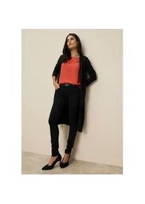 Strickjacke Tamaris, Damen, Gr. 36/38, schwarz (eco schwarz), Strick, Obermaterial: 50% Viskose, 28% Polyester, 22% Polyamid, Basic, figurumspielend kniebedeckend, V-Ausschnitt, Strickb&uuml;ndchen, Strickjacken Strickjacke, in Longform aus kuschligem Viskosegestrick