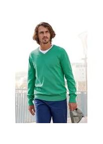 H.I.S. Strickpullover H.I.S, Herren, Gr. S (44/46), gr&uuml;n, Feinstrick, Obermaterial: 60% Baumwolle, 40% Polyester, unifarben, Basic, regular fit normal, V-Ausschnitt, Strickb&uuml;ndchen, Pullover Strickpullover, mit V-Ausschnitt, Pullover aus Feinstrick, Baumwollmischung