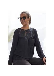 Spitzenbluse Buffalo, Damen, Gr. 36, schwarz, Cr&ecirc;pe, Obermaterial: 100% Viskose. Einsatz: 100% Baumwolle, unifarben, figurumspielend h&uuml;ftlang, Rundhals, elastischer Bund, Blusen Spitzenbluse, aus gewebter Viskose, sommerlich, Boho-Style, Topseller