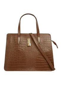 Henkeltasche CLUTY, Damen, Gr. B/H/T: 36cm x 28cm x 8cm onesize, braun (cognac), Leder, Reptilienpr&auml;gung, Taschen, echt Leder, Made in Italy
