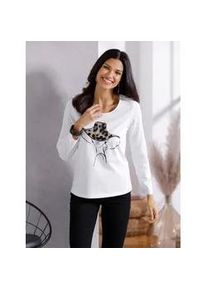 Langarmshirt Classic Basics "Langarm-Shirt", Damen, Gr. 42, beige (ecru), 100% Baumwolle, bedruckt, gemustert, mehrfarbig, Rundhals, Shirts Langarmshirt