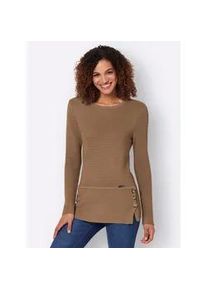 Rundhalspullover Casual Looks "Pullover", Damen, Gr. 46, braun (camel), 50% Baumwolle, 50% Polyacryl, unifarben, Pullover Rundhalspullover