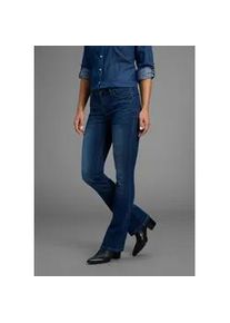 Bootcut-Jeans Arizona "Ultra-Stretch", Damen, Gr. 46, N-Gr, blau (dunkelblau use), Denim/Jeans, Obermaterial: 74% Baumwolle, 24% Polyester, 2% Elasthan, Basic, extraeng lang, Jeans, normale Passform, Baby-Bootcut, Used-Look-Waschung