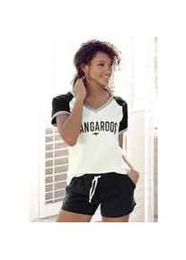 Shorty Kangaroos, Damen, Gr. 36/38, schwarz-wei&szlig; (schwarz, wei&szlig;), Single Jersey, Obermaterial: 100% Baumwolle, bedruckt, bequem kurz, V-Ausschnitt, Raglan&auml;rmel kontrastfarben, Homewear-Sets Shorty, mit kontrastfarbenen Raglan&auml;rmeln