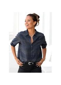 Hemdbluse Lascana, Damen, Gr. 36, grau (blau, grau, kariert), Web, Obermaterial: 100% Baumwolle, kariert, figurumspielend h&uuml;ftbedeckend, ohne Ausschnitt, mit Riegel 1-Knopf-Manschette, Blusen Hemdbluse, aus weichem Flanell, Karobluse aus Baumwolle, Damenbluse, Topseller
