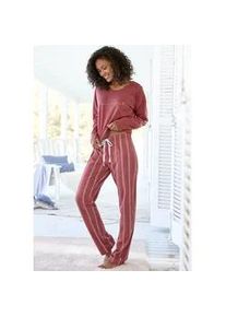Pyjama Vivance DREAMS, Damen, Gr. 36/38, rot (rot, gestreift), Single Jersey, Obermaterial: 100% Baumwolle, gestreift, unifarben, Basic, bequem lang, Rundhals, Homewear-Sets Pyjama, mit Frontdruck