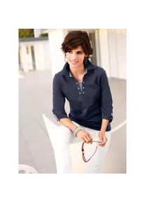 3/4-Arm-Shirt Casual Looks "Shirt", Damen, Gr. 50, blau (marine), 100% Baumwolle, gemustert, gestreift, unifarben, V-Ausschnitt, Shirts 3/4-Arm-Shirt