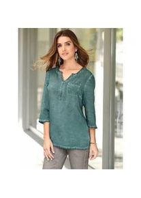 Kurzarmbluse Classic Basics, Damen, Gr. 46, gr&uuml;n (resedagr&uuml;n), 100% Viskose, gemustert, unifarben, Rundhals, Blusen