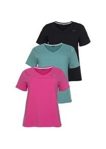 H.I.S. T-Shirt H.I.S "Essential-Basics", Damen, Gr. 52/54, bunt (schwarz, pink, t&uuml;rkis), Single Jersey, Obermaterial: 100% Baumwolle, unifarben, Basic, figurumspielend h&uuml;ftlang, V-Ausschnitt, Shirts T-Shirt, figurumspielender Schnitt, aus Baumwolle