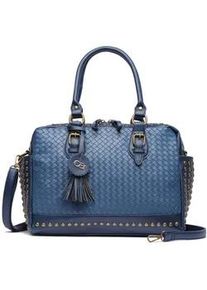 Schultertasche "Berlin", Damen, Gr. B/H/T: 35cm x 24cm x 13cm onesize, blau (marine), Lederimitat, Collezione Alessandro, Taschen Schultertasche, mit Nieten und Flechtung