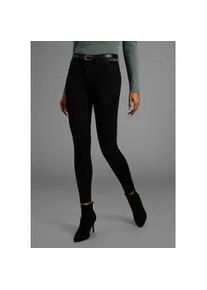 Skinny-fit-Jeans Arizona "Ultra Stretch", Damen, Gr. 40, N-Gr, schwarz (schwarz schwarz), Jeans, Obermaterial: 63% Baumwolle, 32% Polyester, 5% Elasthan, skinny fit kn&ouml;chellang, Jeans, extra-eng geschnittene Beinform, modische Used-Waschung, Topseller