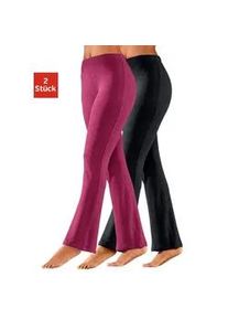 Jazzpants Vivance ACTIVE, Damen, Gr. 36/38, N-Gr, rosa (1x schwarz, 1x himbeere), Single Jersey, Obermaterial: 95% Baumwolle, 5% Elasthan, unifarben, Basic, Basic lang, Hosen, mit leicht ausgestelltem Bein, Loungewear, Topseller