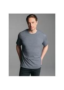 T-Shirt TRIGEMA "TRIGEMA T-Shirt DELUXE Baumwolle", Damen, Gr. L, grau (steingrau, melange), Single Jersey, 100% Baumwolle, Basic, lang, Rundhals, Shirts T-Shirt