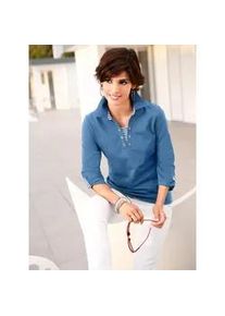 3/4-Arm-Shirt Casual Looks "Shirt", Damen, Gr. 46, blau, 100% Baumwolle, gemustert, gestreift, unifarben, V-Ausschnitt, Shirts 3/4-Arm-Shirt