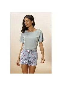 Shorty Vivance DREAMS, Damen, Gr. 36/38, gr&uuml;n (mint, grau), Single Jersey, Obermaterial: 100% Baumwolle, gebl&uuml;mt, Basic, bequem kurz, Rundhals, angeschnitten, Homewear-Sets Shorty, mit Blumendruck
