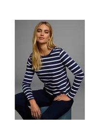 Langarmshirt AJC, Damen, Gr. 44/46 (L), blau (marine, wei&szlig;, gestreift), Single Jersey, Obermaterial: 100% Baumwolle, gestreift, figurbetont, Rundhals, abgesteppt, Shirts Langarmshirt, gestreift, Rundhalsausschnitt, aus Baumwolle, aus Single Jersey