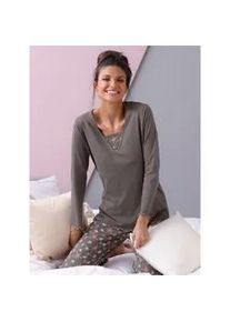 Schlafanzug, Damen, Gr. 44/46, braun (braun, bedruckt), 100% Baumwolle, Homewear-Sets Schlafanzug
