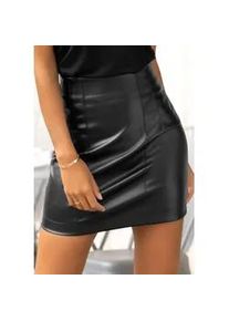 Lederimitatrock Lascana, Damen, Gr. 36, schwarz, Stoff, Obermaterial: 100% Polyester. Beschichtung: 100% Polyurethan, unifarben, figurbetont ca. Mitte Oberschenkel, R&ouml;cke, mit modischen Teilungsn&auml;hten, schmale Form, Minirock, Business-Look
