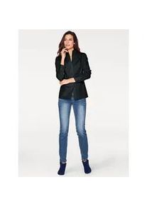 Langarmbluse Heine, Damen, Gr. 42, schwarz, 97% Baumwolle, 3% Elasthan, unifarben, V-Ausschnitt, Blusen