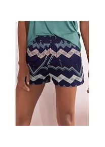 Pyjamashorts Lascana, Damen, Gr. 32/34, N-Gr, blau (allover, dunkelblau), Single Jersey, Obermaterial: 95% Viskose, 5% Elasthan, bedruckt, gemustert, bequem kurz, Hosen, mit grafischem Zick-Zack Muster
