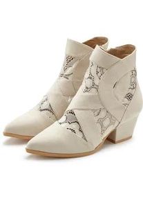Stiefelette Lascana, Damen, Gr. 39, beige, Obermaterial: 100% Textilmaterial. Decksohle: 100% Lederimitat. Laufsohle: 100% Synthetik, leicht transparent, unifarben, Schuhe Cowboy-Stiefelette Stiefelette Cowboyboots Sommerboots, mit Spitze & bequemen Blockabsatz, Cowboy Boots, Westernstiefel