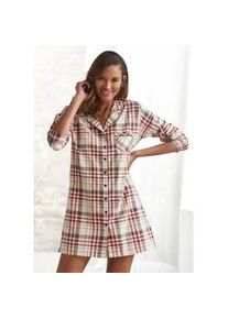 H.I.S. Nachthemd H.I.S, Damen, Gr. 32, N-Gr, beige (creme, kariert), Flanell, Obermaterial: 100% Baumwolle, gemustert, kariert, mehrfarbig, kurz, V-Ausschnitt, Manschette kontrastfarben, Kleider Nachthemd, aus Flanell im Karo-Design