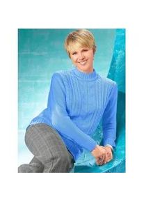 Stehkragenpullover Classic Basics "Pullover", Damen, Gr. 52, blau (bleu), 100% Polyacryl, unifarben, figurumspielend, Pullover Stehkragenpullover