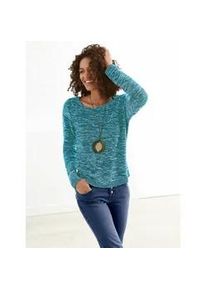 Rundhalspullover Casual Looks "Pullover", Damen, Gr. 38, blau (petrol, meliert), 54% Baumwolle, 46% Polyacryl, meliert, figurumspielend, Pullover Rundhalspullover