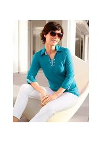 3/4-Arm-Shirt Casual Looks "Shirt", Damen, Gr. 52, blau (petrol), 100% Baumwolle, gemustert, gestreift, unifarben, V-Ausschnitt, Shirts 3/4-Arm-Shirt
