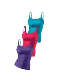 H.I.S. Spaghettitop H.I.S "ohne Seitenn&auml;hte", Damen, Gr. 36/38, bunt (lila, pink, t&uuml;rkis), Feinripp, Obermaterial: 100% Baumwolle, unifarben, Basic, normal, tiefer Rundhals, Tops, aus weicher Rippqualit&auml;t aus Baumwolle