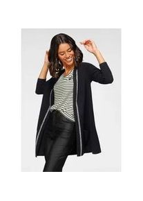 Strickjacke Laura Scott, Damen, Gr. 44/46, schwarz, Strick, Obermaterial: 45% Viskose, 35% Polyamid, 20% Polyester, unifarben, figurumspielend ca. Mitte Oberschenkel, ohne Ausschnitt, Strickjacken Strickjacke, mit Kapuze und glitzerndem Schmuckband