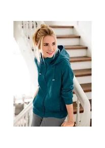 Fleecejacke Casual Looks, Damen, Gr. 44, blau (petrol), 100% Polyester, unifarben, figurumspielend, Jacken Fleecejacke