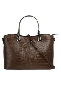 Henkeltasche CLUTY, Damen, Gr. B/H/T: 32cm x 22cm x 11cm onesize, braun, Leder, Reptilienpr&auml;gung, Taschen, echt Leder, Made in Italy