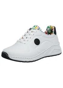 Sneaker Rieker, Damen, Gr. 36, wei&szlig; (wei&szlig;, schwarz), Lederimitat, unifarben mit Farbeinsatz, Schuhe Sneaker, mit MemoSoft-Innensohle, Freizeitschuh, Halbschuh, Schn&uuml;rschuh, Topseller
