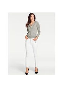 Cardigan Heine, Damen, Gr. 42, grau (grau, meliert), 90% Baumwolle, 10% Seide, unifarben, Strickjacken