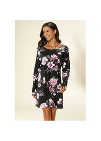 Nachthemd Vivance DREAMS, Damen, Gr. 56/58, N-Gr, schwarz (schwarz, schwarz), Single Jersey, Obermaterial: 100% Baumwolle, gebl&uuml;mt, bequem kurz, Rundhals, B&uuml;ndchen, Kleider Nachthemd, mit gro&szlig;em Blumendruck