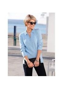 Polokragenpullover Casual Looks "Pullover", Damen, Gr. 54, blau (hellblau), 100% Baumwolle, unifarben, figurumspielend, Pullover
