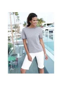 Kurzarmshirt Casual Looks "Shirt", Damen, Gr. 44, grau (grau, wei&szlig;), 50% Baumwolle, 50% Polyester, gemustert, gestreift, U-Boot-Ausschnitt, Shirts