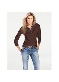 Polokragenpullover Heine "Polopullover", Damen, Gr. 36, braun (schokobraun), 100% Baumwolle, unifarben, Pullover