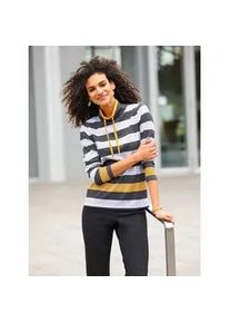 Stehkragenshirt Casual Looks "Shirt", Damen, Gr. 44, gelb (ocker, schwarz, geringelt), 100% Baumwolle, gemustert, gestreift, mehrfarbig, Shirts Stehkragenshirt