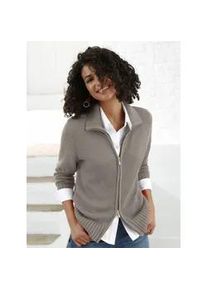 Strickjacke Casual Looks, Damen, Gr. 40, grau (taupe, meliert), 50% Baumwolle, 50% Polyacryl, unifarben, figurumspielend, Strickjacken Strickjacke