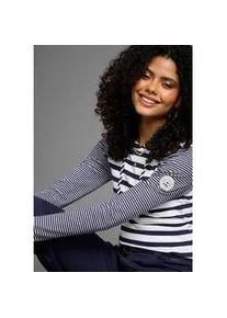 Kapuzenshirt Kangaroos, Damen, Gr. 40/42, blau (marine, wei&szlig;, gestreift), Rippware, Obermaterial: 100% Baumwolle, gestreift, figurbetont h&uuml;ftbedeckend, Shirts Kapuzenshirt, Langarm, h&uuml;ftbedeckend, elastische Rippware