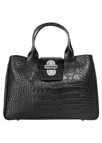 Henkeltasche CLUTY, Damen, Gr. B/H/T: 35cm x 23cm x 17cm onesize, schwarz, Leder, gl&auml;nzend, Taschen, echt Leder, Made in Italy