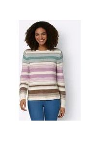 Rundhalspullover Casual Looks "Pullover", Damen, Gr. 48, beige (champagner, braun, geringelt), 69% Baumwolle, 31% Polyacryl, gemustert, gestreift, mehrfarbig, Pullover Rundhalspullover