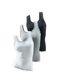 H.I.S. Spitzentop H.I.S "aus Feinripp", Damen, Gr. 44/46, schwarz-wei&szlig; (schwarz, wei&szlig;), Feinripp, Obermaterial: 100% Baumwolle, unifarben, tiefer Rundhals, Tops Spitzentop, aus weicher Baumwoll-Qualit&auml;t, Topseller